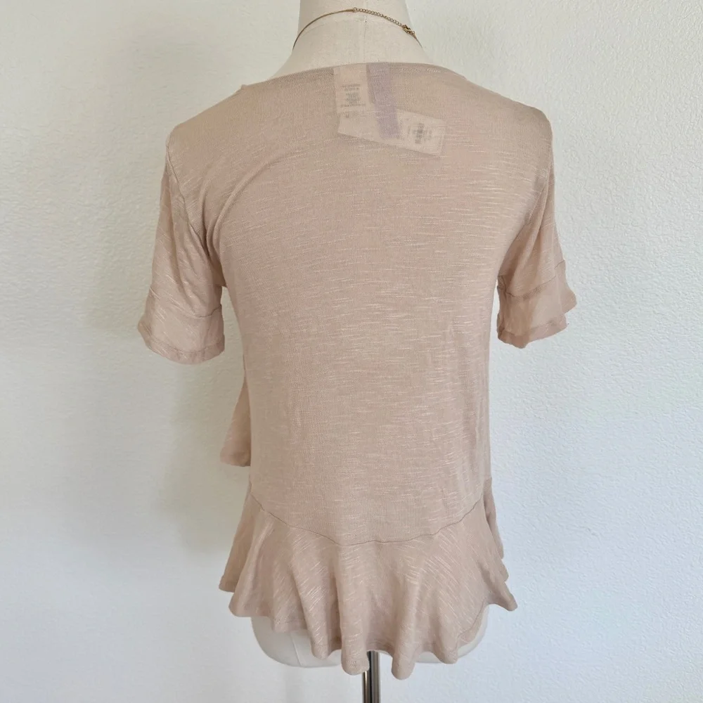 Francesca’s Beige Sand Ruffle Hem Tee Shirt T-Shirt - Picture 7 of 13